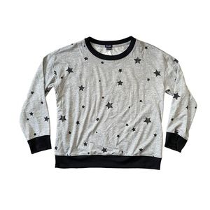 Splendid Heathered Gray Crewneck Star Pullover Lightweight Sweatshirt NWT Size L